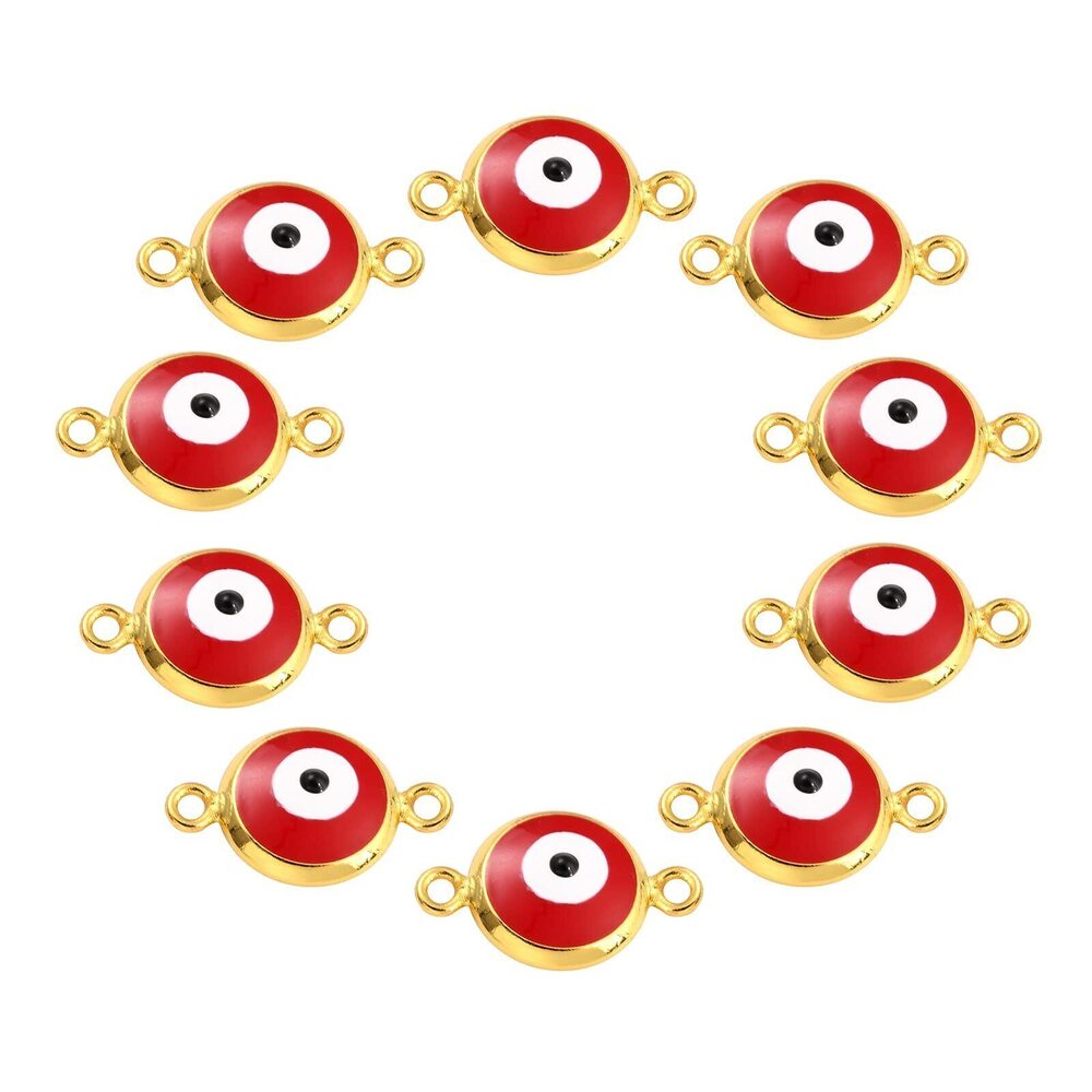 9046 10 Pcs Evil Eye Spacer Connectors Brass Enamel Evil Eye Beads Charm
